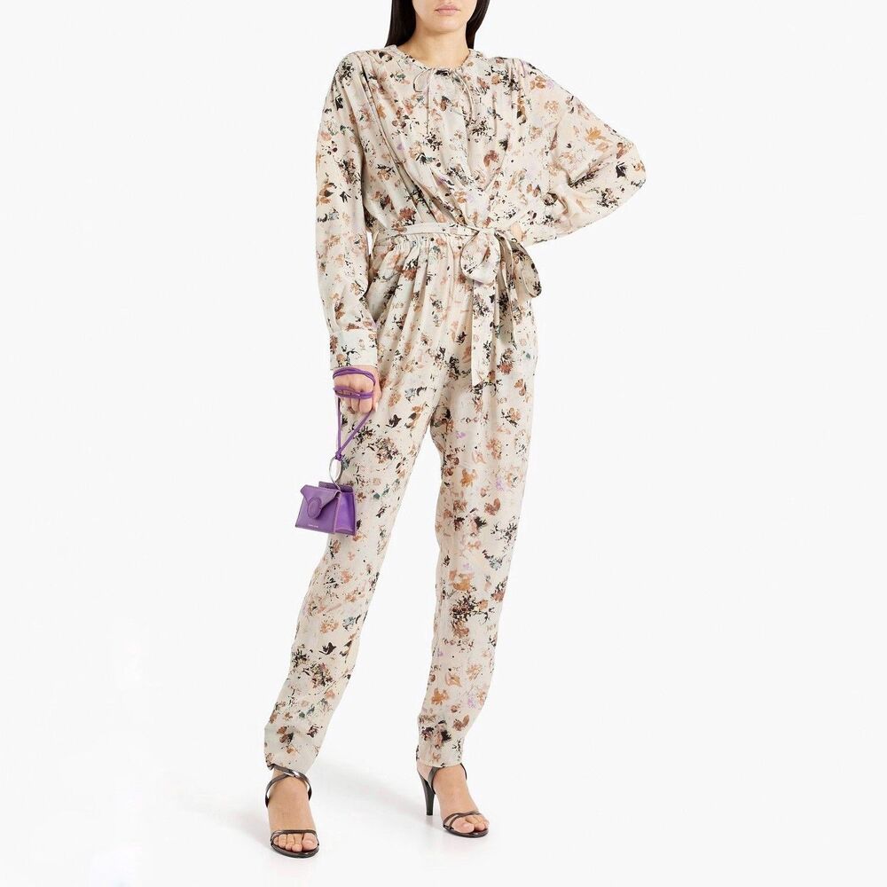 NWT IRO Mattai wrap-effect floral Lyocell and silk-blend jumpsuit Sz 2  Reg $650